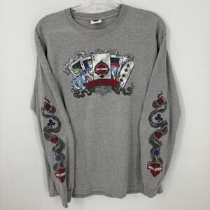 Harley-Davidson Playing Cards Long Sleeve Shirt XL Gray Beach House Shallotte NC